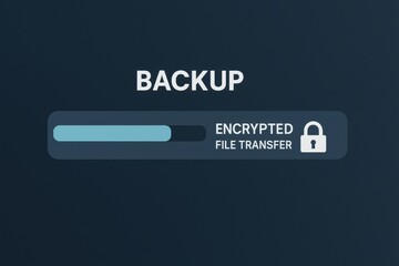 Poster - Data Backup Process Indication with Encrypted File Transfer Progress Bar Visual Representation