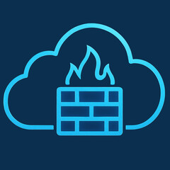 Poster - Blue Outline of Cloud with Firewall Symbol Illustrating Cybersecurity and Data Protection