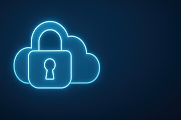Poster - Lock Icon Representing Cloud Security and Data Protection Concept in Neon Style