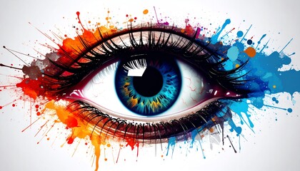 Poster - A vibrant, artistic depiction of an eye surrounded by colorful splashes, showcasing creativity and imagination