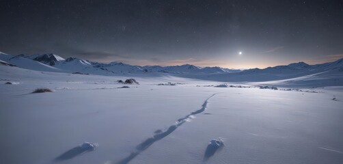 Wall Mural - Vast, untouched snowfield under a clear, starlit sky ,  celestial,  winter