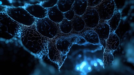 Intricate, glowing network structure on a dark background.