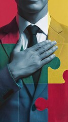 Fototapete - Corporate Integrity Mosaic Minimalist Geometric Branding Visual for Workplace Ethics, Diversity, and Professional Commitment in Modern Business Landscape