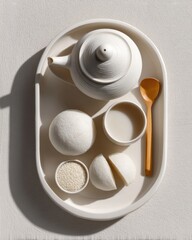 Aufkleber - Minimalist Zen Wellness Ceramic Meditation Tray with Organic Tea Ritual - Mindful Living and Holistic Self-Care Aesthetic for Contemporary Lifestyle Branding