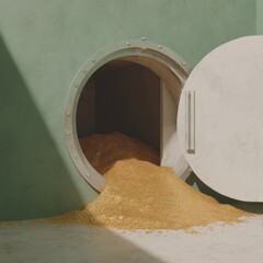 Poster - Luxe Financial Breakthrough Minimalist Gold Vault Revealing Wealth Abundance - Innovative Investment Strategies for Digital Economy Disruption