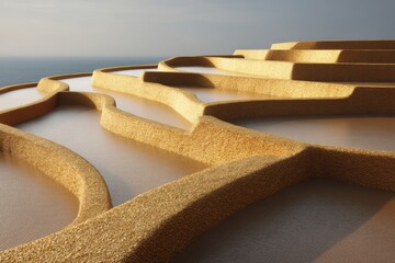 Aufkleber - Golden Horizon Sustainable Landscape Architecture Visualizing Climate-Resilient Terrain Morphology with Minimalist Parametric Design Innovations