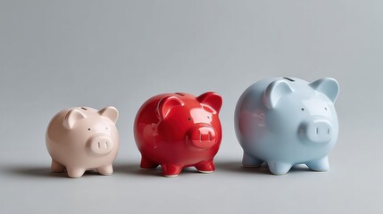 Aufkleber - Minimalist Financial Strategy Progressive Piggy Bank Series in Soft Color Palette Visualizing Savings Growth, Investment Diversity, and Personal Finance Evolution