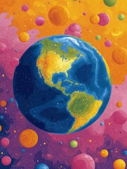 Poster - Cosmic Cartography Vibrant Geo- of Earths Luminous Planetary Network - Immersive Digital Art Exploring Global Connectivity and Celestial Imagination