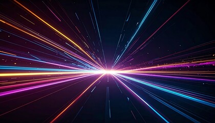 Poster - A vibrant burst of colorful light streaks radiating outward, creating a dynamic sense of movement and energy in a futuristic digital space