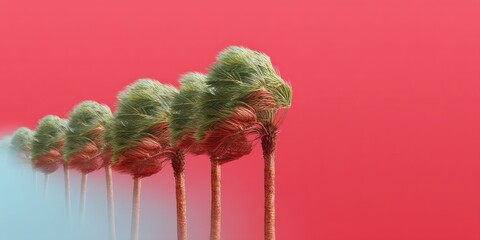 Poster - Climate Crisis Visual Surreal Palm Trees Bending in Extreme Weather - Minimalist Environmental Design Capturing Urgent Ecological Transformation