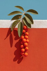 Poster - Minimalist Botanical Harvest Vibrant Orange Berries on Elegant Green Stem - Contemporary Natural Design for Wellness Branding and Creative Content Marketing