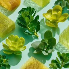 Poster - Sustainable Design Meets Nature Eco-Friendly Mesh Packaging with Vibrant Succulent Arrangements - Modern Green Branding Concept for Wellness Entrepreneurs