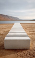 Poster - Minimalist Desert Pathway Architectural Concrete Walkway Exploring Liminal Spaces - Innovative Design Meets Zen Landscape for Mindful Brand Storytelling