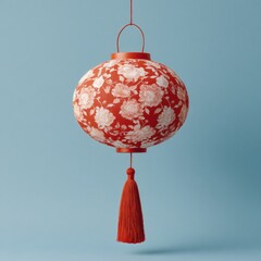 Poster - Minimalist Cultural Heritage Elegant Red Chinese Lantern with Intricate Floral Design - Modern Branding and Global Aesthetic Storytelling for Lunar New Year Marketing