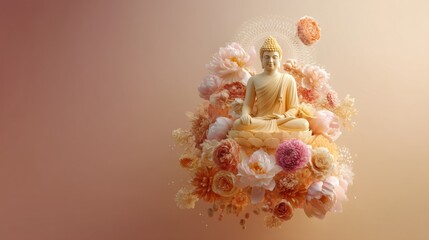 Aufkleber - Mindful Serenity Golden Buddha Zen Meditation Artscape with Soft Pastel Florals - Wellness Branding and Spiritual Lifestyle Visualization
