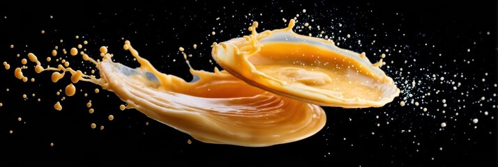 Aufkleber - Kinetic Culinary Art Dynamic Golden Pancake Batter Splash - High-Speed Food for Digital Content Creators and Gourmet Branding Experiences