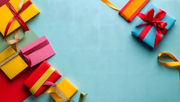 Colorful background with gift cards and space for images.
