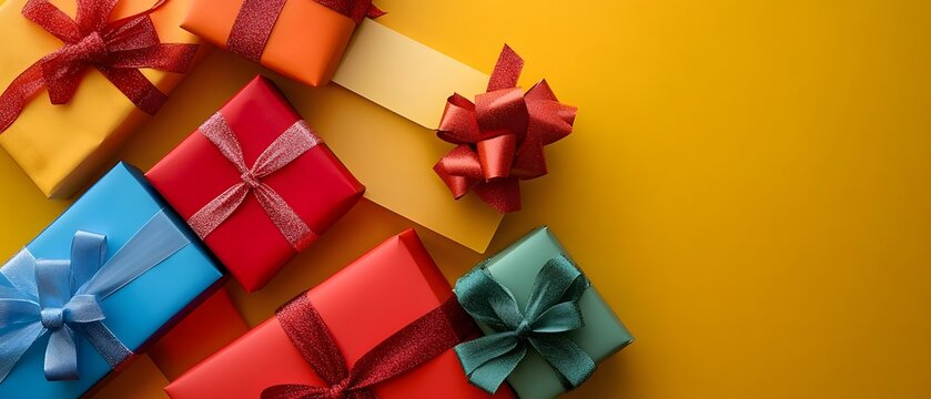 Colorful background with gift cards and space for images.