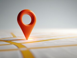 Poster - Orange location pin marking spot on a map close up studio shot representing navigation and direction finding