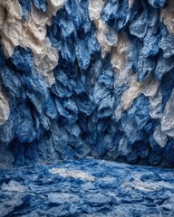 Aufkleber - Abstract backdrop of blue and white crumpled paper creating a textured stage set studio shot