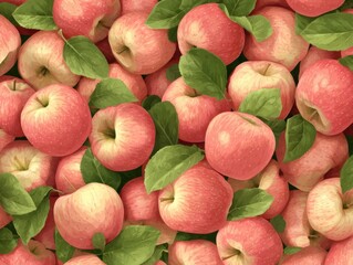 Poster - Abundance of Pink Lady Apples with Green Leaves Overhead Still Life Food Photography Fresh Harvest