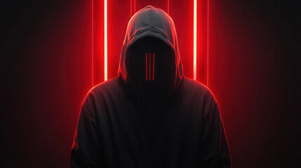 Poster - A man in a hoodie with a red light on his face. The image has a dark and eerie mood