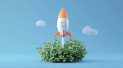 Poster - Innovative rocket with a plant in the foreground signifying support for startup growth and early-stage development