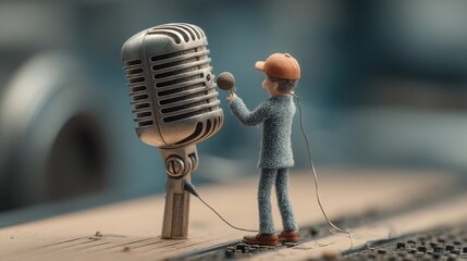 Poster - Engaging person holding a microphone illustrating the art of storytelling for startups and narration concepts