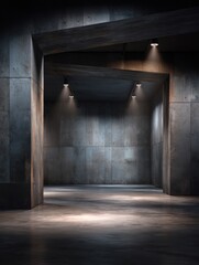 Aufkleber - Empty concrete room interior with spotlights architectural perspective industrial space design modern minimalist architecture building structure