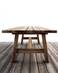 Poster - Rustic wooden table on wooden floor studio shot low angle perspective for product placement or food photography prop backdrop