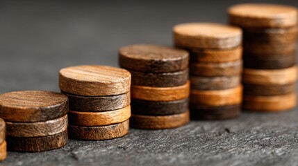 Poster - A stack of wooden coins representing wealth and financial reinforcement in a structured investor mindset concept