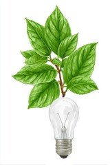 Poster - Green Energy Concept Illustration of Lightbulb with Plant Growing Out of It on White Background