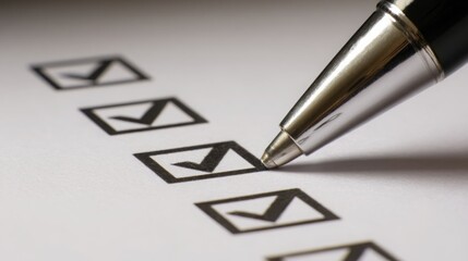 Poster - Technical trade rule enforcement icon concept depicting a checklist with a pen for ensuring compliance and accuracy