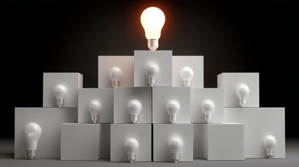 Poster - thought leadership content planner icon concept featuring a light bulb on top of a pile of white cub