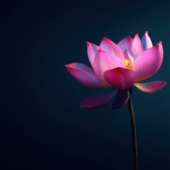 Aufkleber - Close-up of a Pink Lotus Flower Blooming in Studio with Dark Background, Symbol of Purity and Enlightenment, Spiritual and Meditative