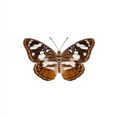 Poster - Brown and White Butterfly with Open Wings Isolated on White Background Top View Macro Insect Wing Pattern