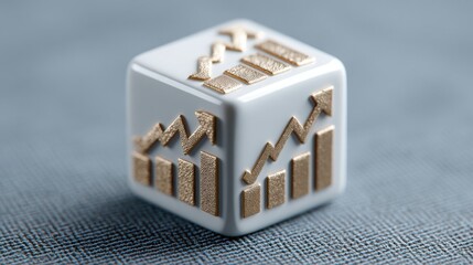 Poster - white dice with gold arrows illustrating trading setup clarity and visualization tool icon concept f