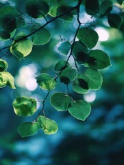 Poster - Lush Green Leaves on Branches in Forest Canopy Low Angle View Nature Photography Outdoors