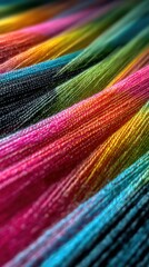 Fototapete - Colorful Threads Abstract Close Up View Diagonal Arrangement Rainbow Hues Vibrant Fibers Textile Art Design