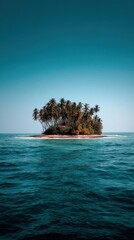 Aufkleber - Isolated Tropical Island Paradise with Palm Trees in Ocean Water Under Clear Blue Sky Vertical View