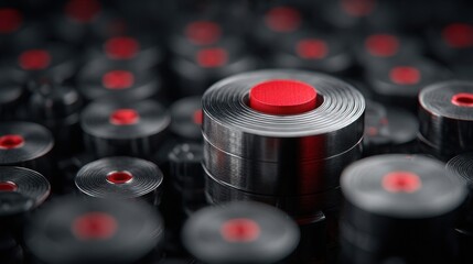 Poster - A red button surrounded by black buttons creating a visual contrast for a trend-based fibonacci level assistant concept