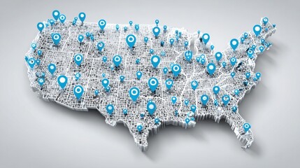 Poster - united states map featuring pins to indicate locations for digital subsidies monitoring and financia