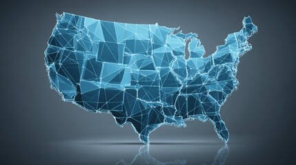 Poster - the united states illustrated in blue color scheme representing digital trade sanctions impact visua