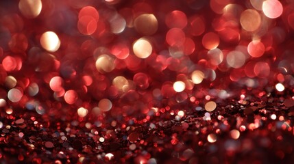 Poster - Abstract Red Glitter Background with Bokeh Effect Close Up Shot for Festive Holiday Season Celebration