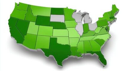 Poster - unique visualization of the united states map in green color representing economic distribution and 