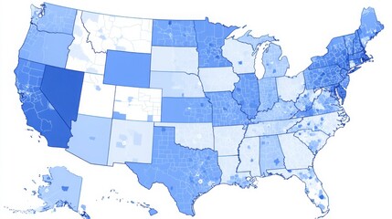 Poster - detailed map of the united states highlighting wealth index through innovative digital representatio