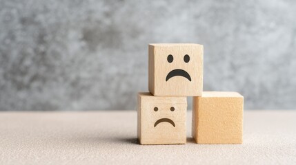 Poster - Block with a sad face illustrating negative user feedback summarization and distillation of opinions and emotions