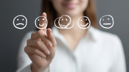Poster - Woman's hand skillfully drawing a smiley face to represent positive emotion and user feedback planner concept art