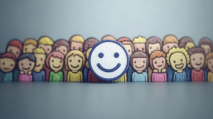 Poster - Smiley face surrounded by a group of people representing user retention enhancement and community engagement concept