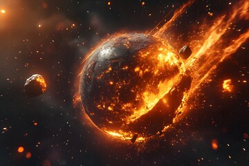 earth is being hit by multiple meteors.